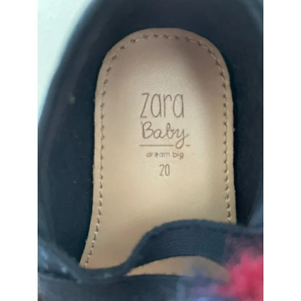 ZARA BABY GIRLS FLAT POM POM BLUE BALLERINA SHOES 20 SLIP ON NAVY BLUE